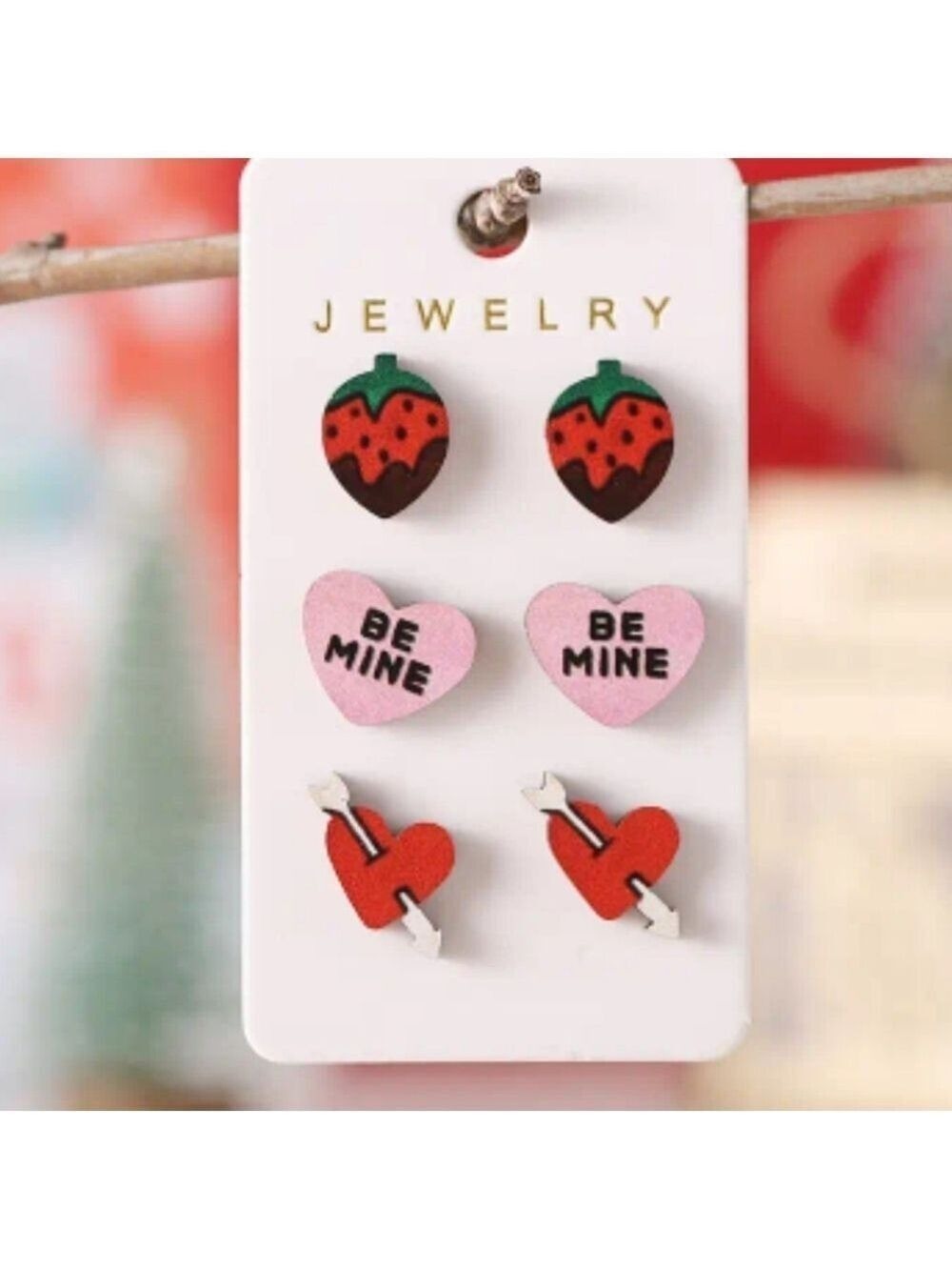 3 pairs of cute wooden valentines day earrings